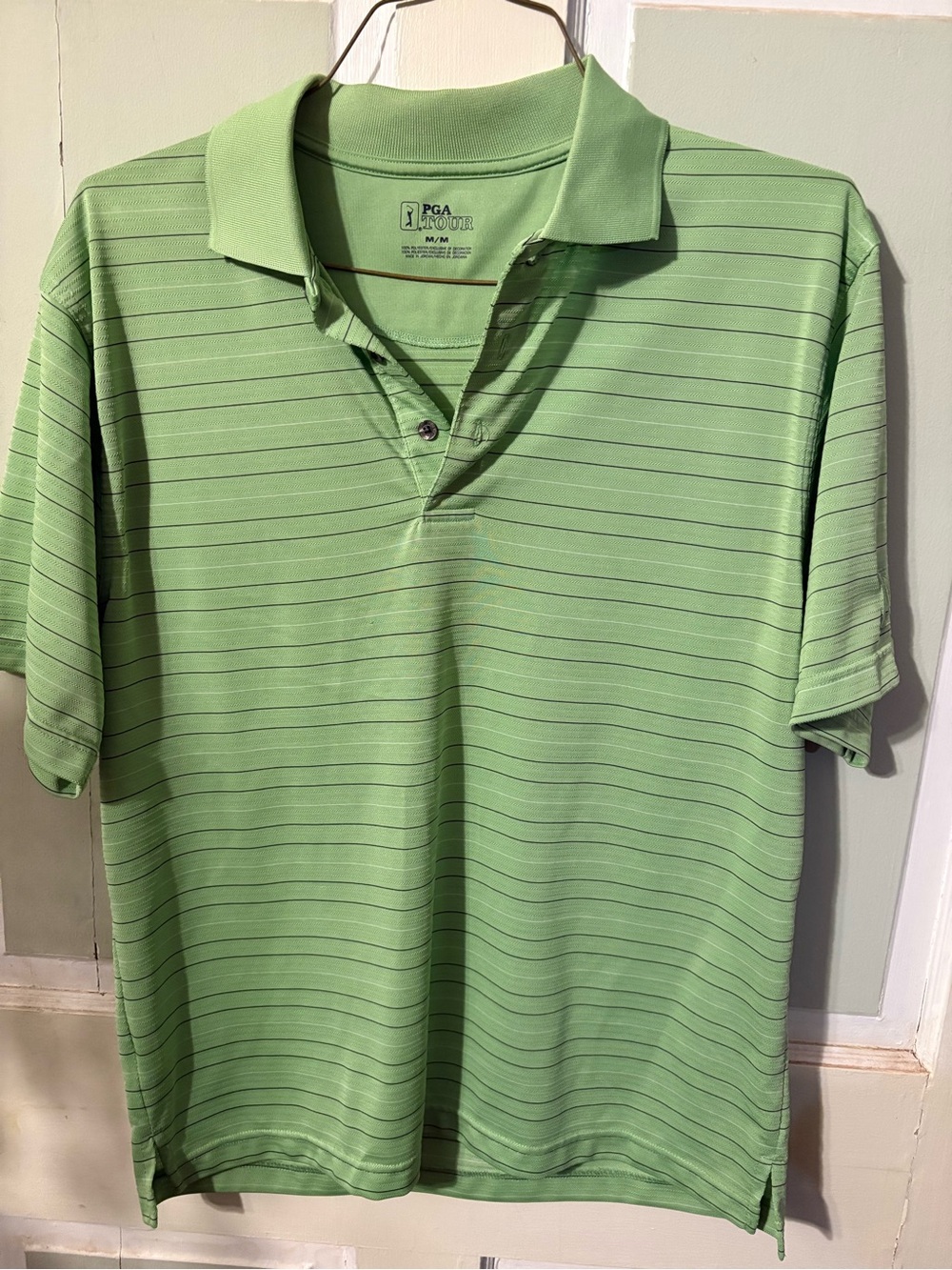 PGA Tour Men's Mint Green Striped Polo
